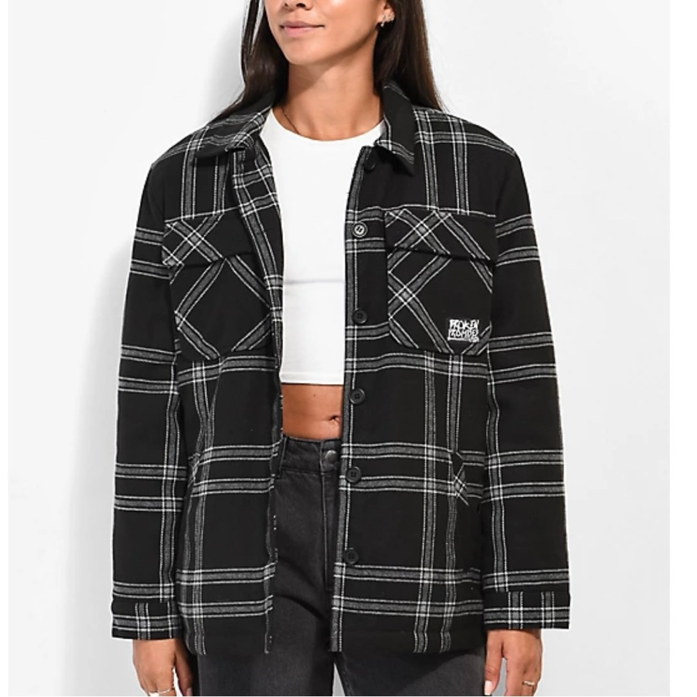 Broken Promises Warrior Black & Grey Plaid Flannel Jacket Size XL Unisex - Picture 3 of 14